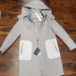 NWT Cole Haan Wool Gray Coat w/ White Leather Trim